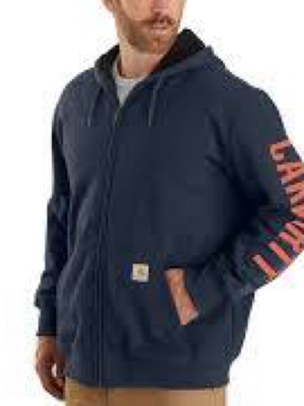 Carhartt Navy Full-Zip Hooded Sweatshirt with Sleeve Logo